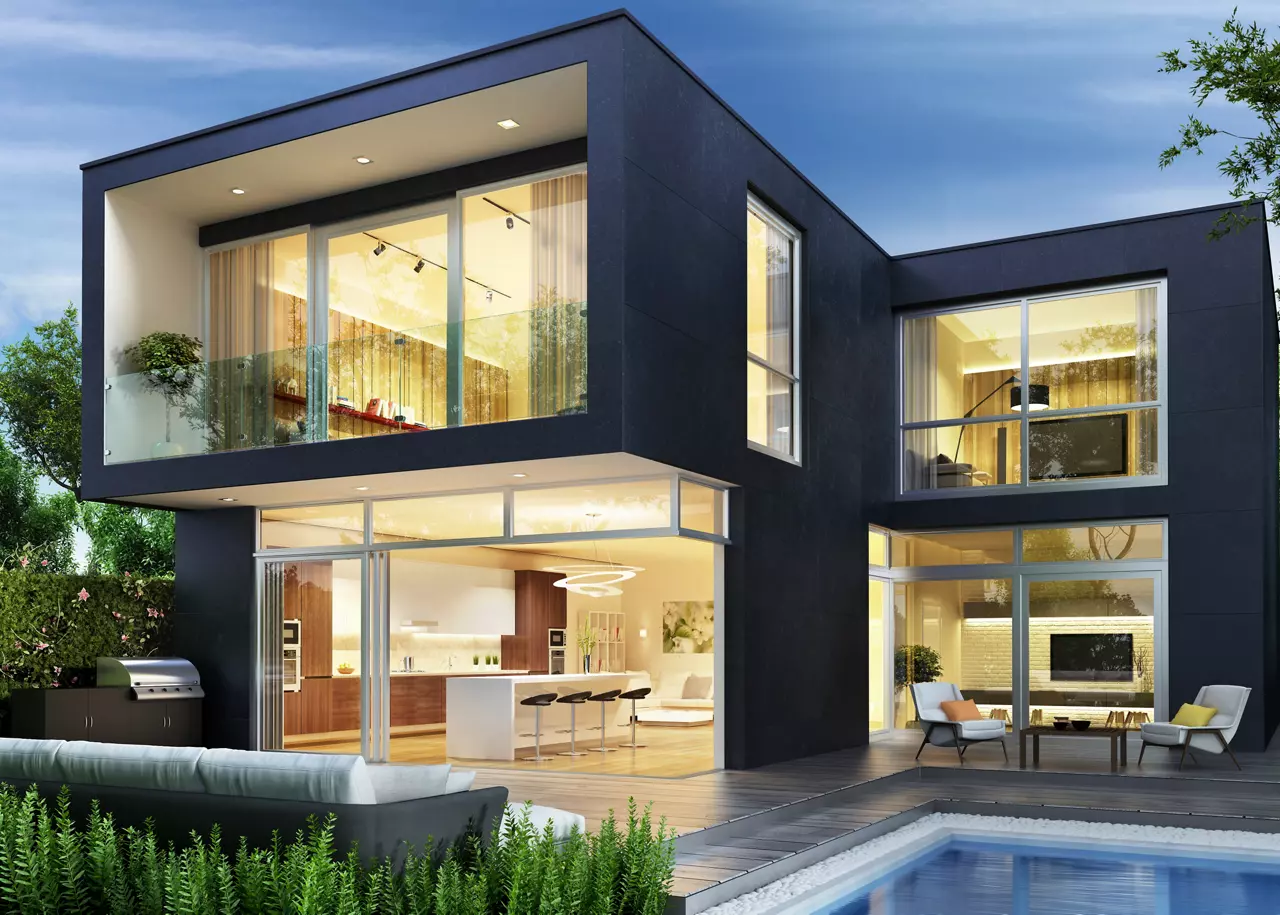 Lit up modern house