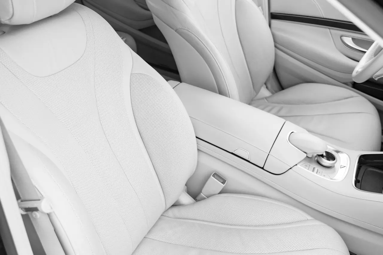 White leather interior of the luxury modern car.