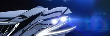 Modern car headlight closeup scene