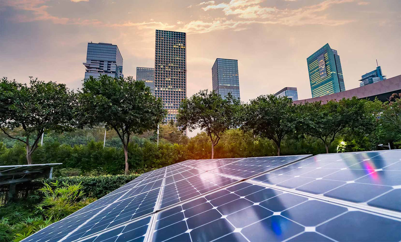 solar panels in a city